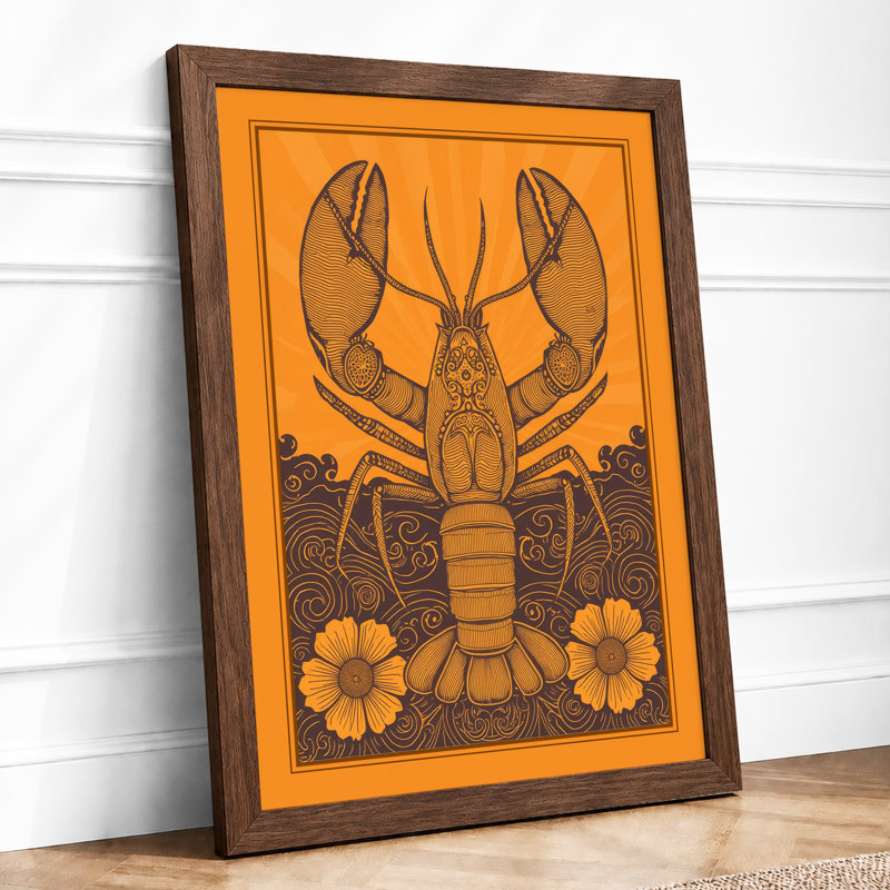 Lobster with Flowers Boho - Framed Print, Walnut, A1 - 84.1 x 59.4 cm