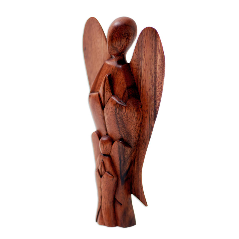 Statuette mère et enfant en bois