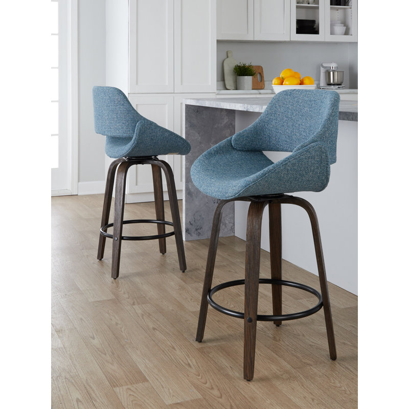 Tabouret de bar pivotant de 26 po Arabelle, Counter Stool (26" Seat Height), Bleu, Noyer glacé/noir
