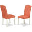 L'ensemble de 5 pièces de salle à manger comprend une table de salle à manger rectangulaire avec feuille papillon et 4 chaises Parsons en simili cuir flamant rose, lin blanc-954573959-954573953
