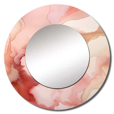 Pink and Gold Enchanted Spills IV - Abstract Unique Wall Mirror, Pink Round Mirror, Printed Metal Art