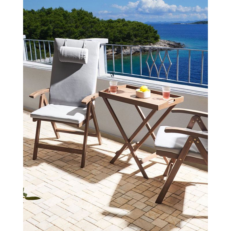 Folding Patio Dining Armchair with Cushion, Light Grey