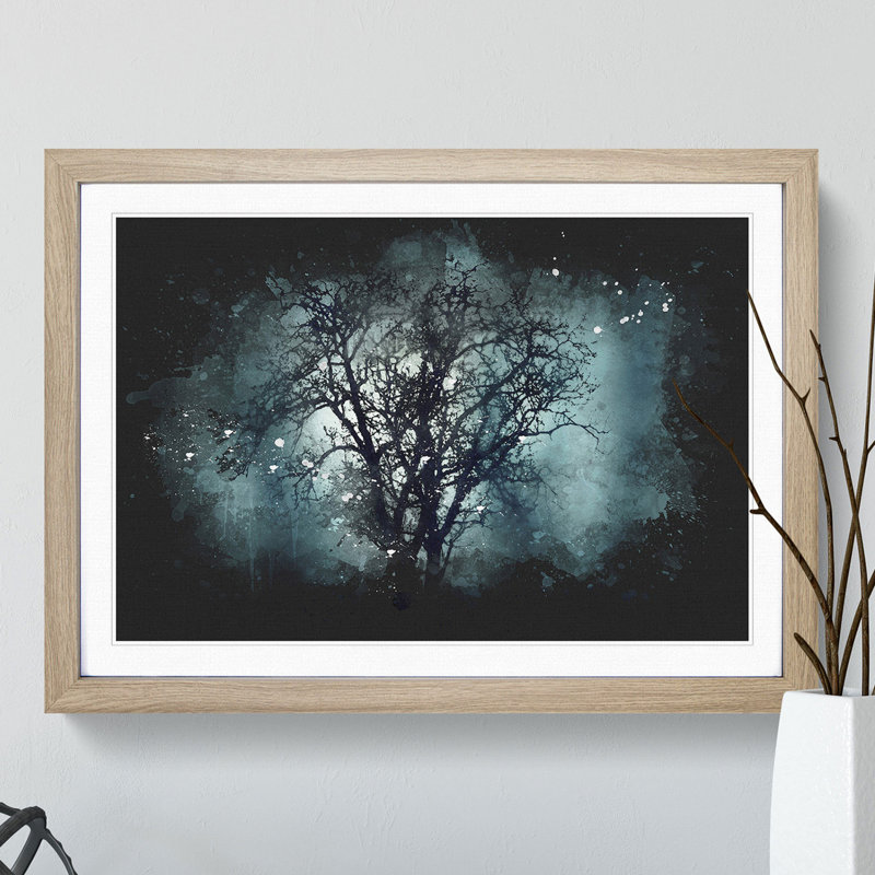 Tree at Dusk - Framed Print, 65cm H x 90cm W x 2cm D, Oak