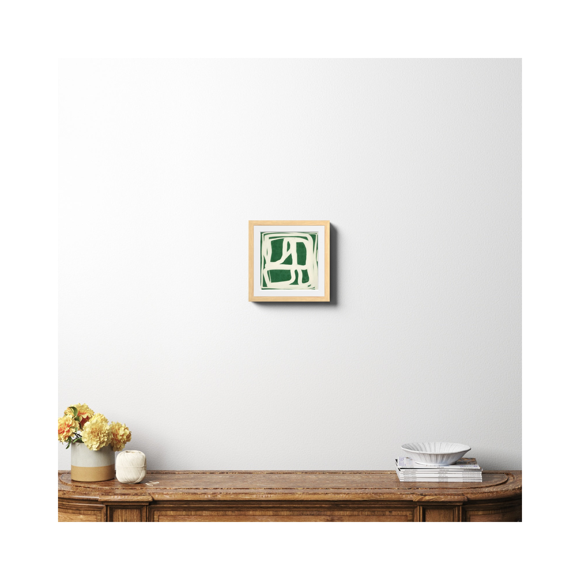 Green White Movement by Ivy&I, Natural Framed Paper, 12" H x 12" W x 0.75" D, Yes