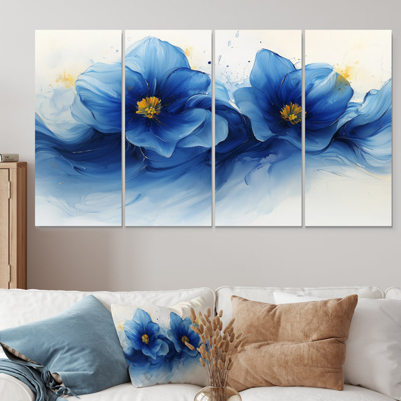 «Blue Daffodils Bloom I» - art mural jonquilles - ensemble d'art mural traditionnel, 4, H 28 po x l 48 po