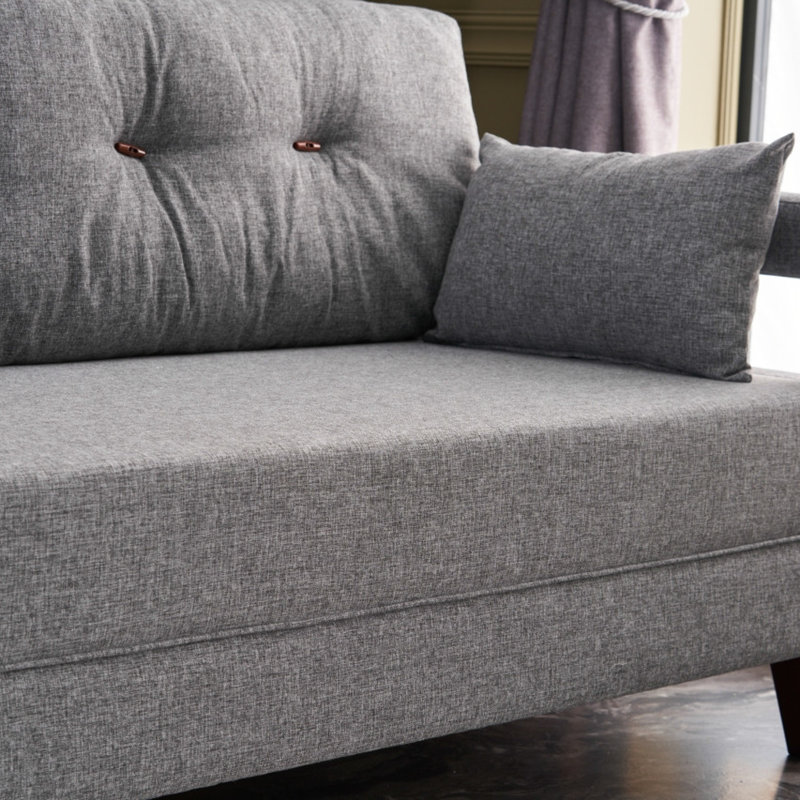 Canapé et méridienne de 108,3 po de largeur Alfhild, 100 % polyester gris, Accoudoir à gauche (vu de face)