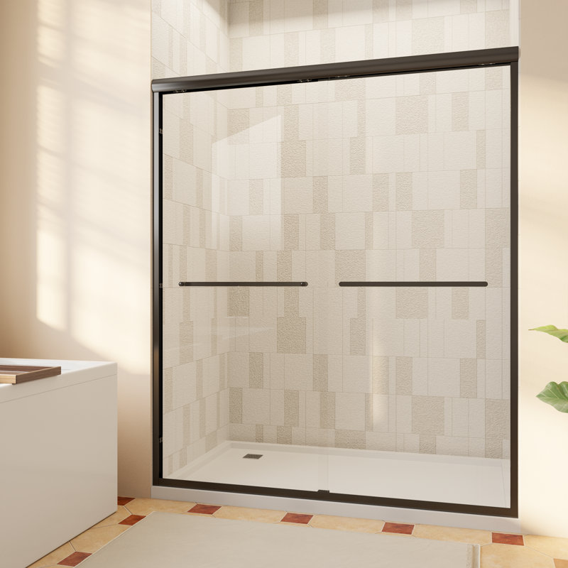 56-60" W x 72" H Double Sliding Shower Door with 1/4" 6mm Tempered Glass, Matte Black, Matte Black, 56" - 60" W x 72" H