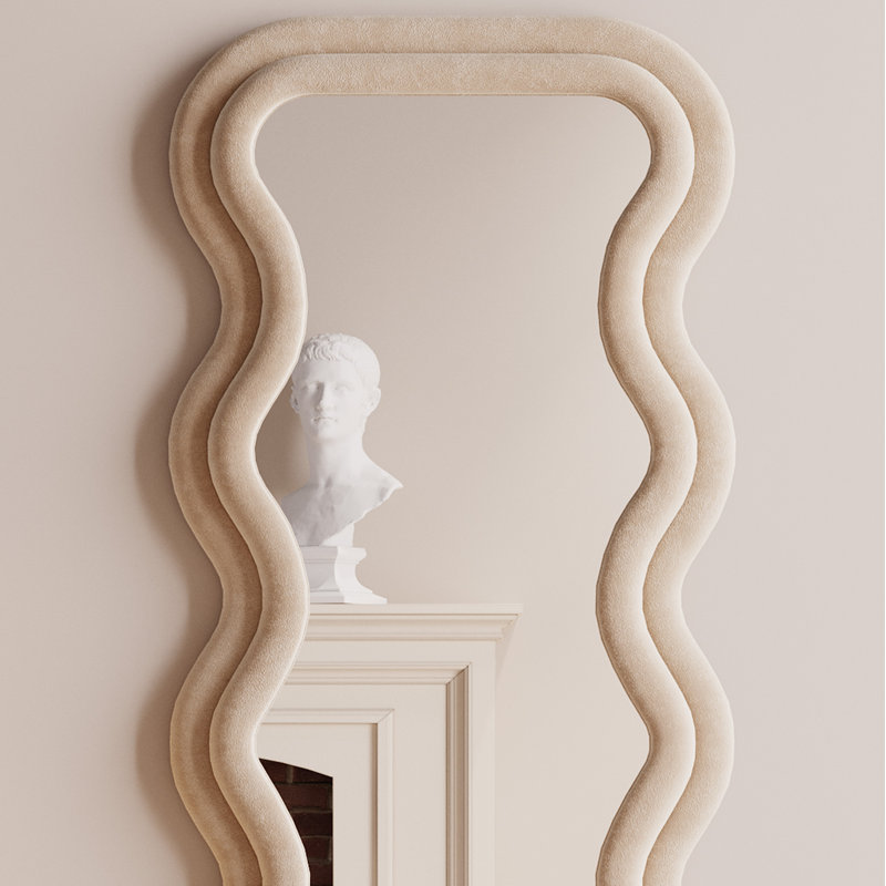 Amon Velvet Wave Art Deco Mirror Wall Mirror, Dark Beige