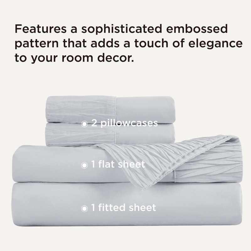 Polyester Microfiber Sheet Set, Queen Sheet Set with 2 Pillowcases, Light Gray
