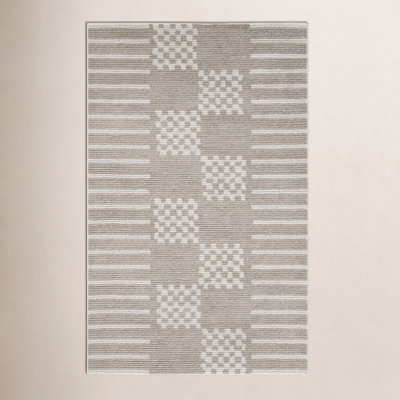 Rectangle Geometric Hand Tufted Wool Area Rug in Ivory/Gray