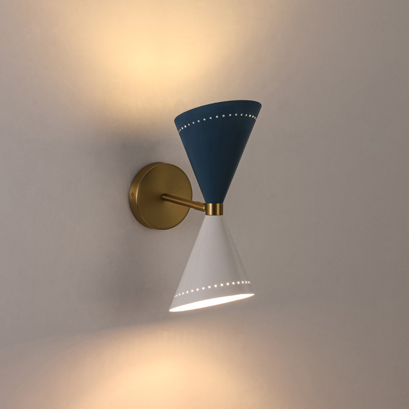 2 - Light Handcrafted Duotone Up And Down Cone Wall Light, White/Blue