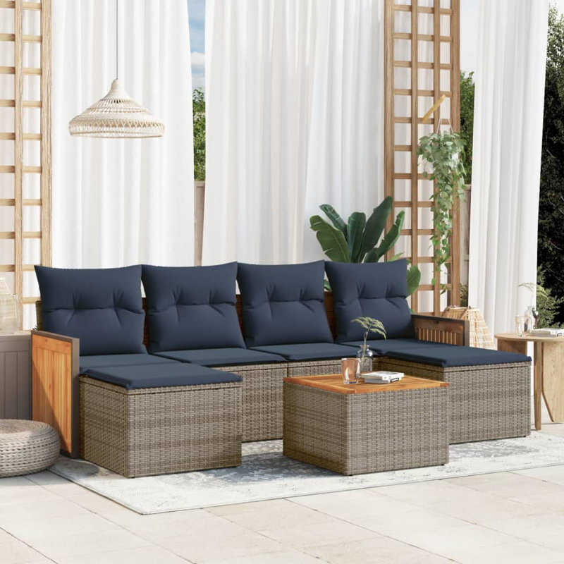  Ensemble de canapé de patio 7 pièces avec coussins en rotin de polyester gris
