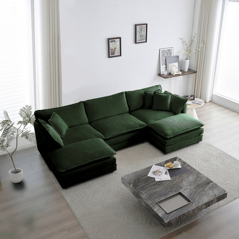 Canapé modulaire en U avec repose-pieds réversible, canapé d'angle convertible 5 places avec 2 repose-pieds, canapé moelleux et minimaliste moderne pour le salon, chenille