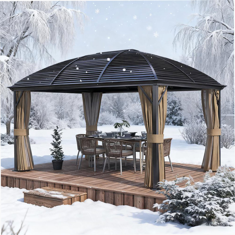Hgazebo avec rideaux, pavillon avec toit en acier de 164,5 po x l 116,25 po x 110,25 po