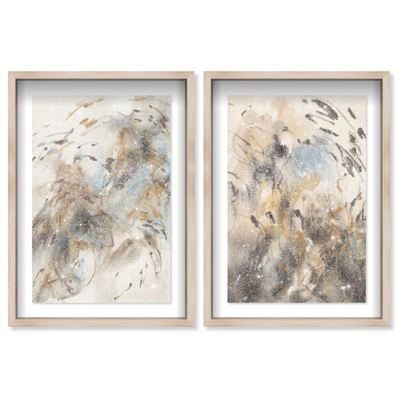 Mindfulness Set Shadowbox Abstract Print by Oliver Gal, Black Frame, 10 x 15, Natural Oak Shadowbox, 37"H x 55"W