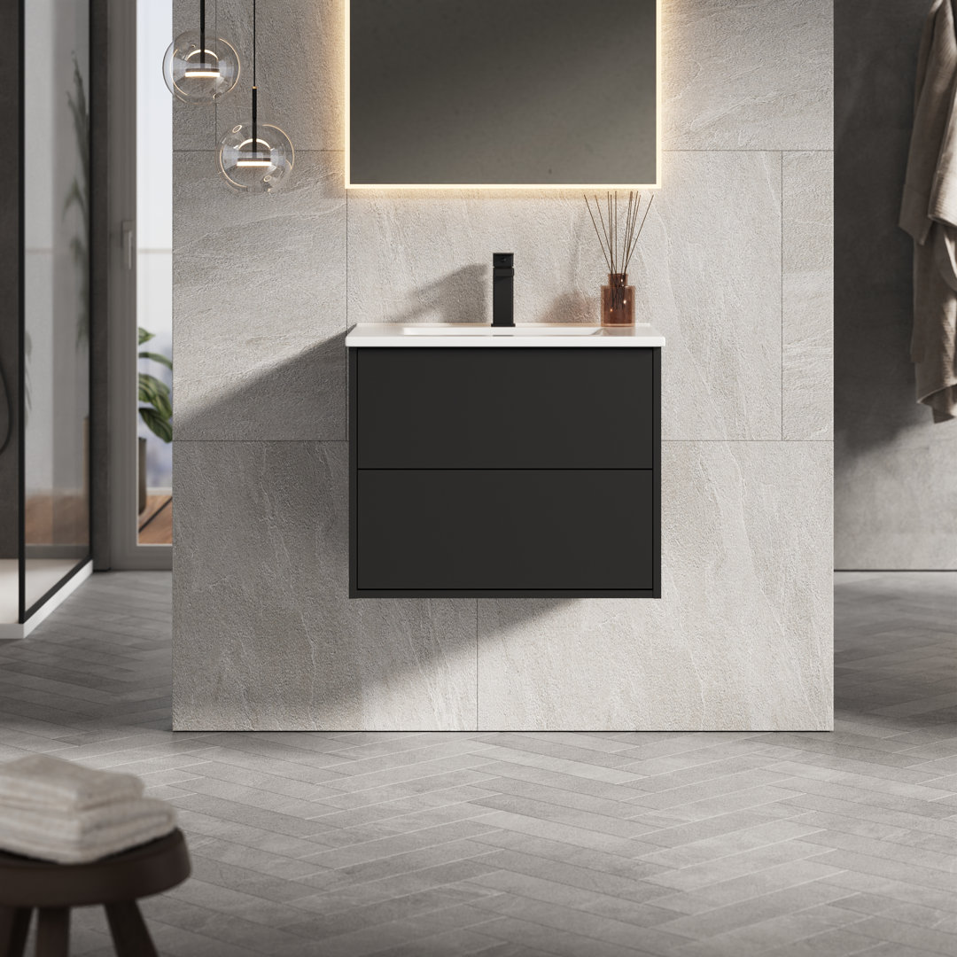 Roumena 600mm Wallhung Vanity Unit With Athena Basin-matt Black