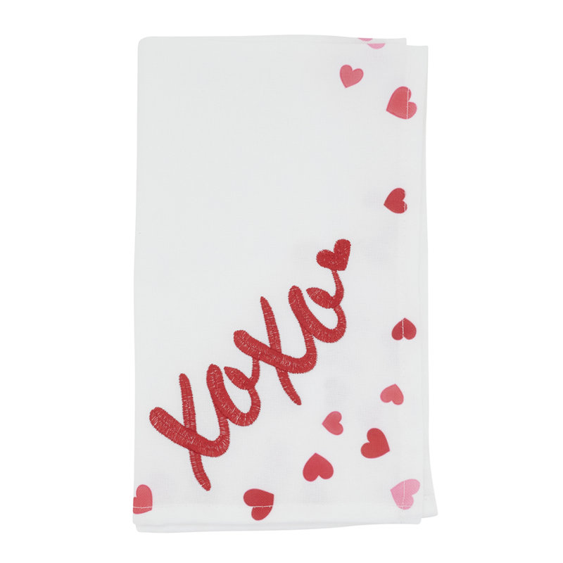 Embroidered Xoxo Romantic Heart Valentine’s Day Cloth Napkins 20” X 20”, Set Of 4