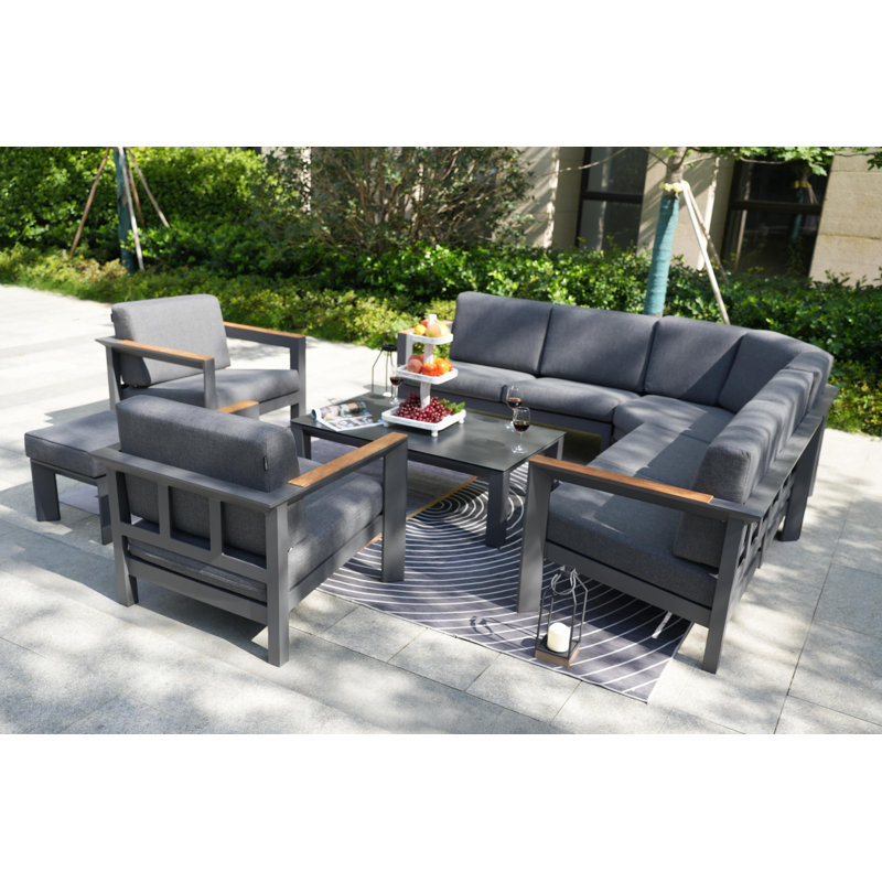 Teak 8 - Person Patio Conversation Set with Cushions