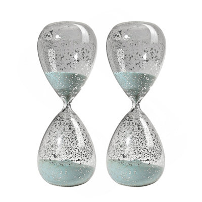 Set Of 2, 10" Peleus 60-Minute Silvered Hourglass, Jade Sand