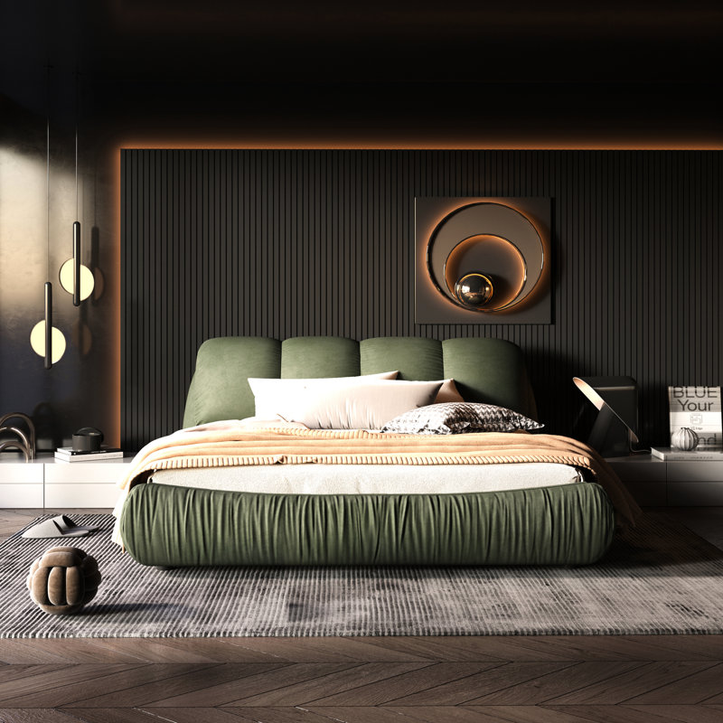 Très grand lit plateforme avec un rembourrage de luxe en bois massif, sans sommier tapissier pour une nuit