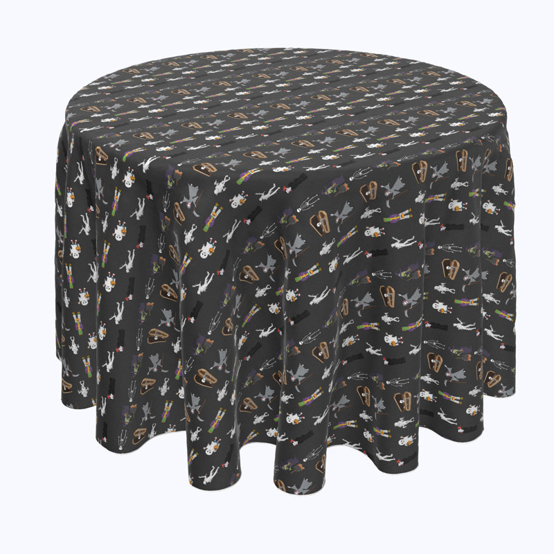 Geometric Round Halloween Tablecloth, 84" L x 84" W, Halloween Usual Characters