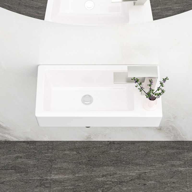 Wall Mounted Ceramic Bathroom Sink - 14.6X7.39 Inch, White, Stain , Rectangular, Faucet Hole Offered Inch Mount, Provided