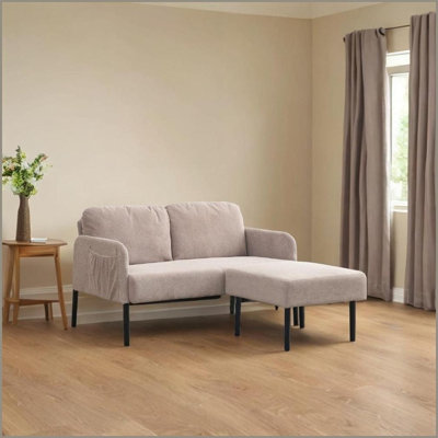 Modern Beige 2-Seater L-Shaped Sofa with Ottoman – Comfy Polyester Small Couch for Living Room, Bedroom, Apartment | Beige | Polyester | Fabric