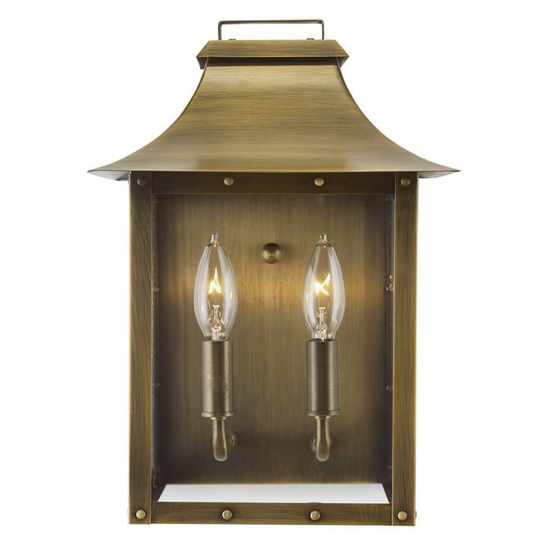 Lanterne murale d'extérieur à 2 ampoules H 13,5 po Hayes, Laiton vieilli