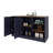 Blue And Natural Oak Kitchen Island With Storage Cabinet And Open Shelves