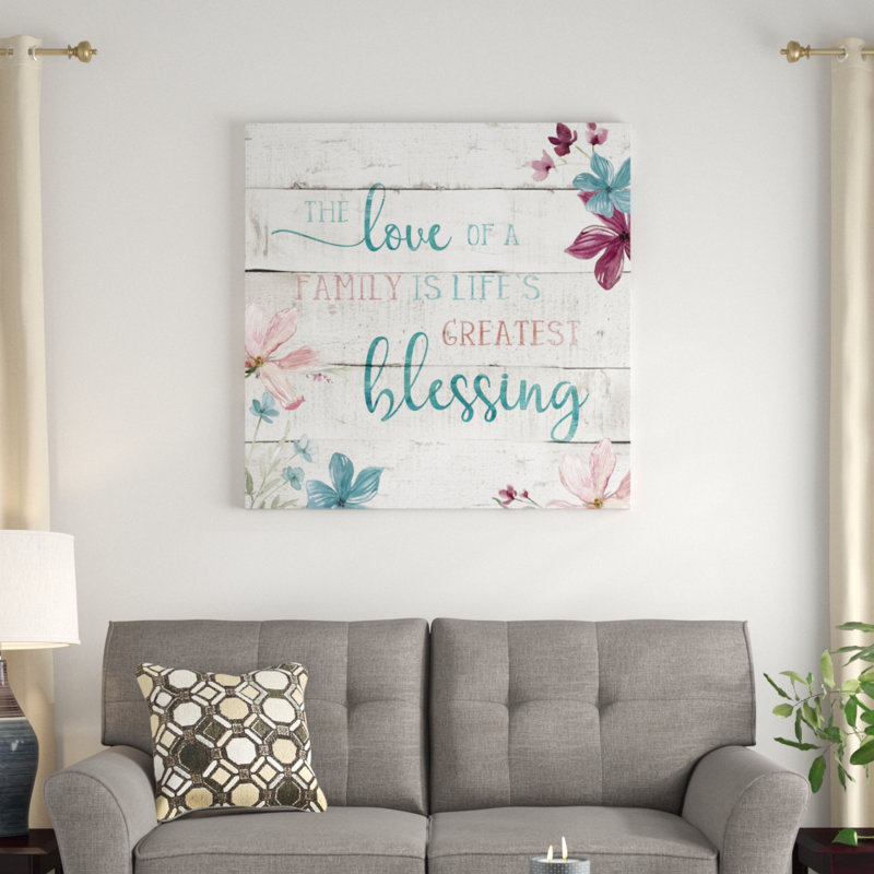 «Family Blessing», art textuel, H 16 po x l 16 po x 1,5 po, Encadrement argenté