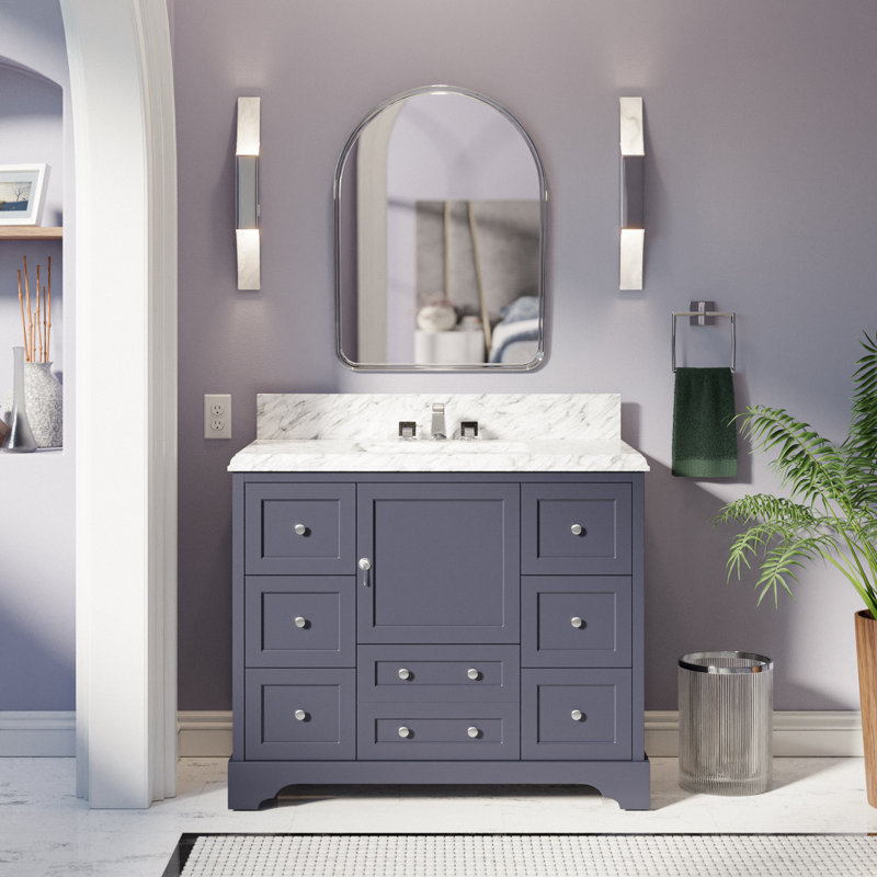 Tilford 42'' Single Bathroom Vanity with Carrara Marble Top, Marine Gray