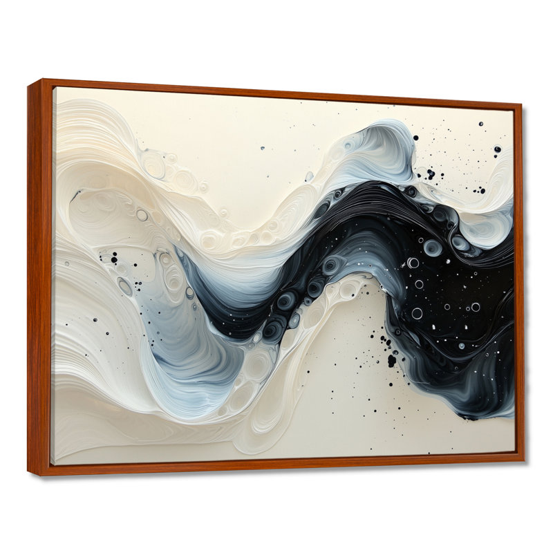 Chesham noir et blanc, Sprial, encre rythmique, rivière I - goutte, art mural, H 30 po x l 40 po, Brun
