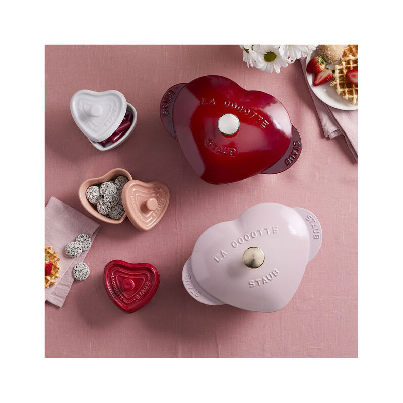 Staub Ceramic 3-Pc Mini Heart Cocotte Set - Cherry, Pink, White