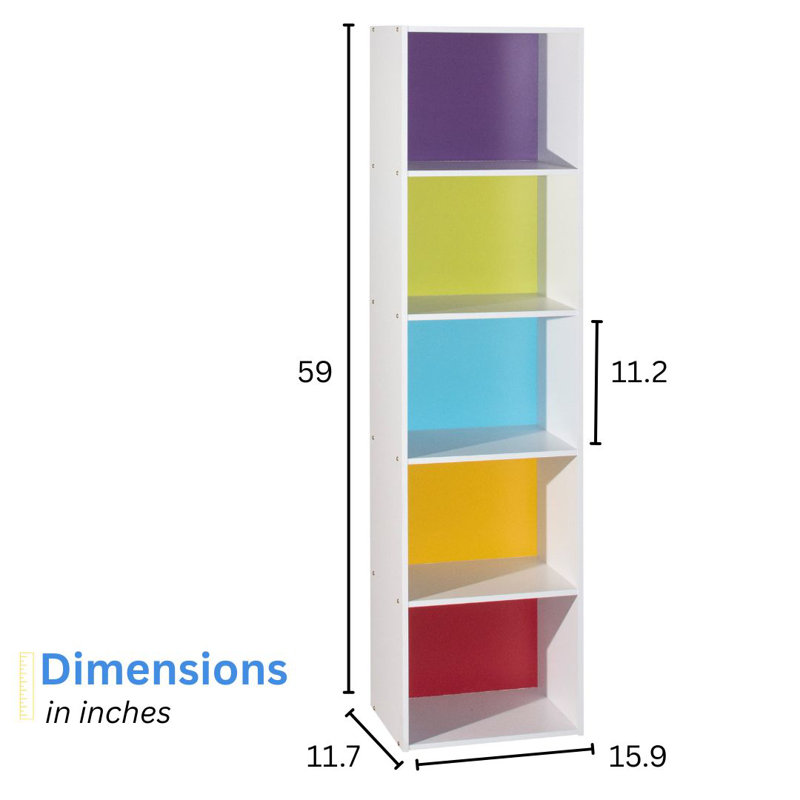 Tall Bookcase with Open Storage Bookshelf for Home or Office, (5 Shelves) 59"H x 15.9"W x 11.7"D, Rainbow