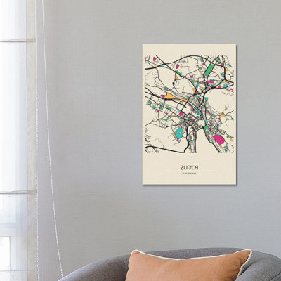 Carte de Zurich, Suisse par - Toile tendue