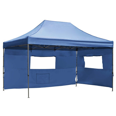 Auvent 10 x 15, tente de réception robuste avec 4 parois latérales, protection contre les rayons UV, 3 auvent réglable pour les mariages, les événements et les rassemblements dans la cour, bleu