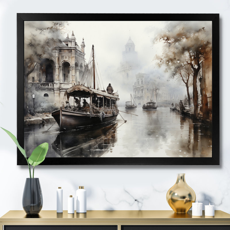 Canal Canal - Encre monochrome de passage, Cadre photo noir, H 24 po x l 32 po x P 1 po