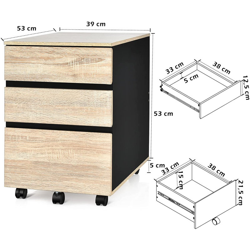 Halle-Mai 39cm Wide 3 -Drawer Mobile File Cabinet