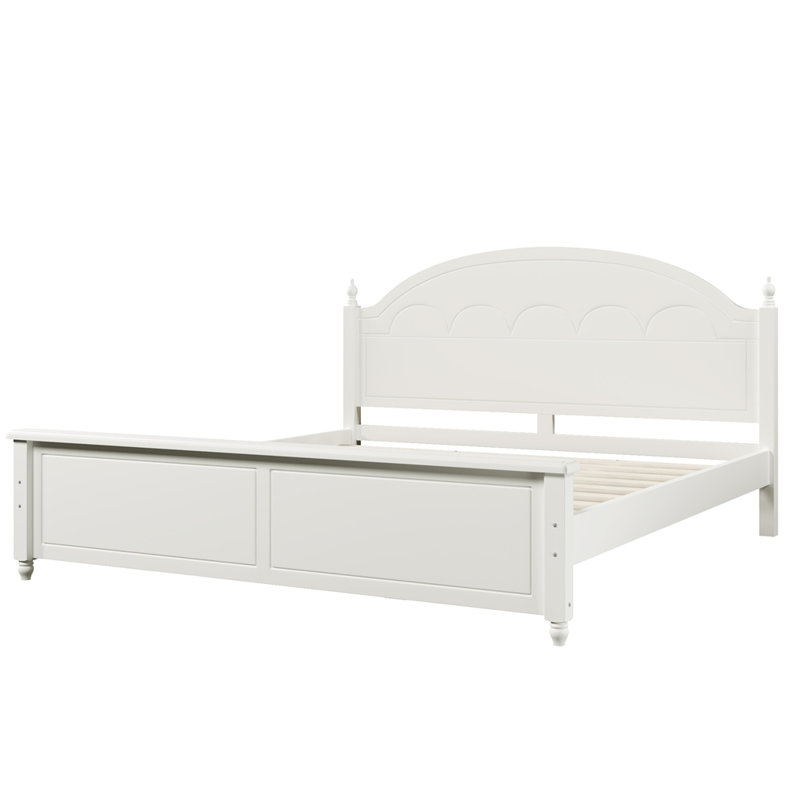 Structure de lit grand lit en bois avec tête de lit arquée et design classique, blanc, White