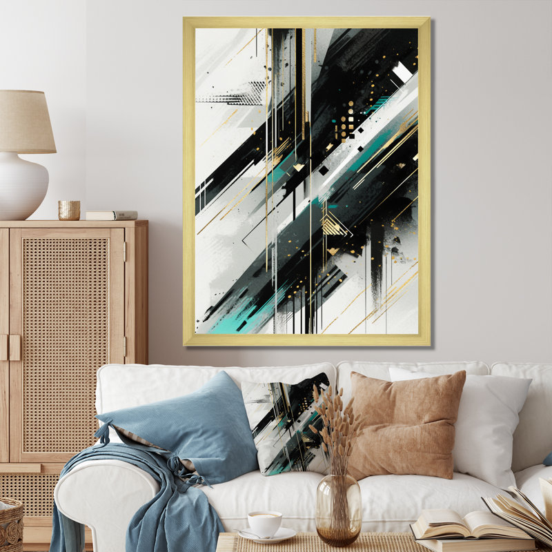 Vert blanc blanc cubiste kaléidoscope III sur toile, H 40 po x l 30 po x P 1,5 po, Cadre doré à une seule photo