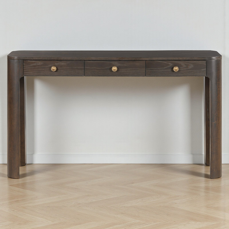 Solstice Classic Retro Console Table With 3 Drawers And Solid Wood Legs, Espresso