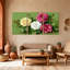 Roses roses en pleine floraison sur fond vert, ensemble de 3 reproductions d'art sur toile-1609925121