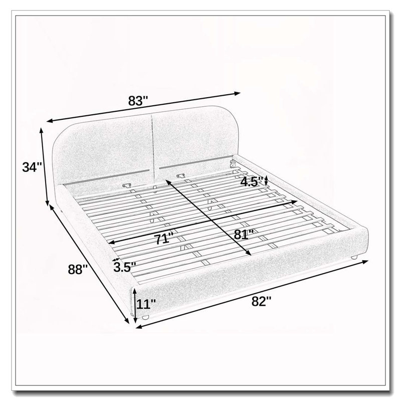 Tête de lit courbée de style moderne et minimaliste avec pieds incurvés et pieds robustes, Très grand lit, Vert, Aucun