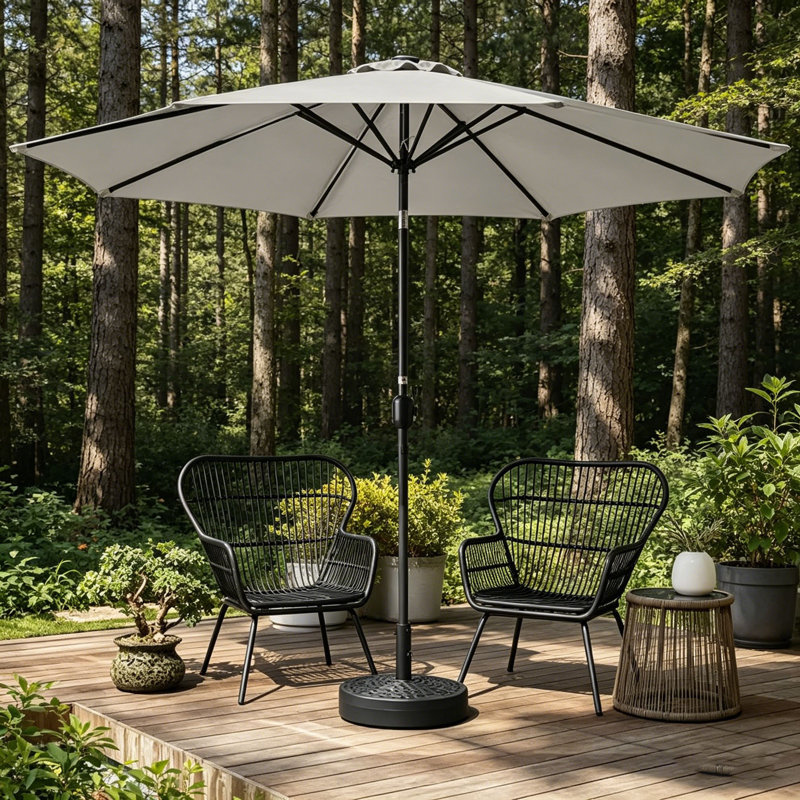 Parasol de marché 10 pi, cadre en acier avec manivelle et bouton poussoir inclinable, Beige