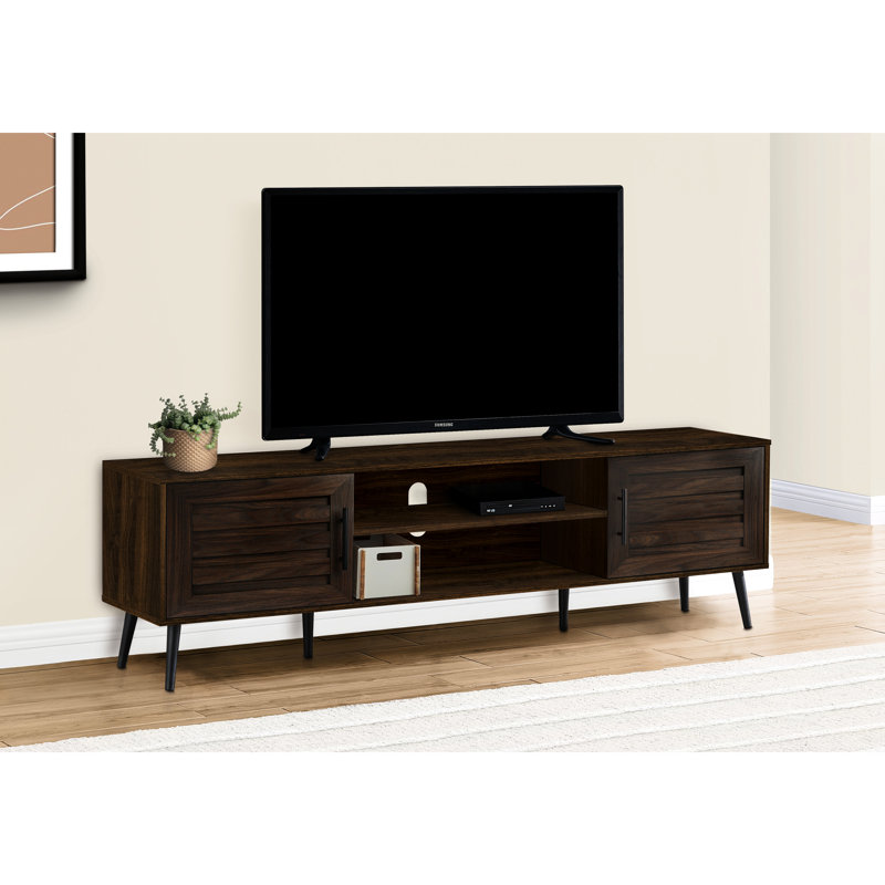 Console 72 po pour téléviseur avec stratifié brun, pieds noirs pour armoire pour appareils multimédia, stratifié