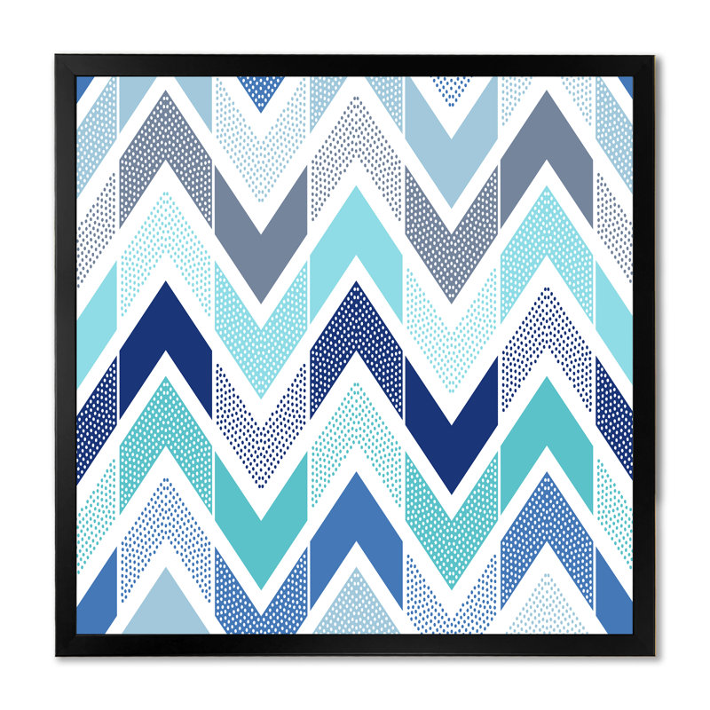 " Retro Light Blue Zigzag " Painting Print, 36" H x 36" W x 1" D, Black Picture Frame