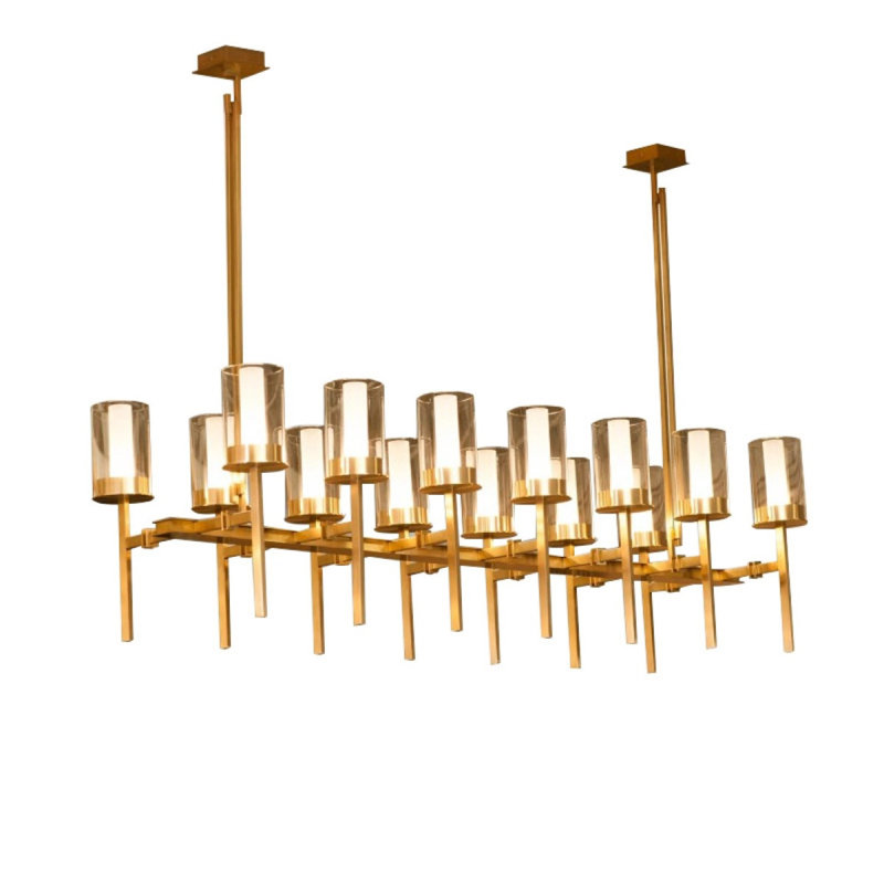 Lustre suspendu pour îlot de cuisine avec détails en verre Abacus Lyn, Transparent, 71” Length x 23” Width x 18” Height