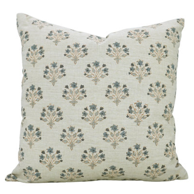 Fabdivine linen blend pillowcase cushion cover, throw, block print Diwali Flower 14"x14" Inches