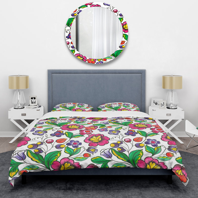 Floral rose et feuille verte - ensemble de housse de couette floral - polyester microfibre