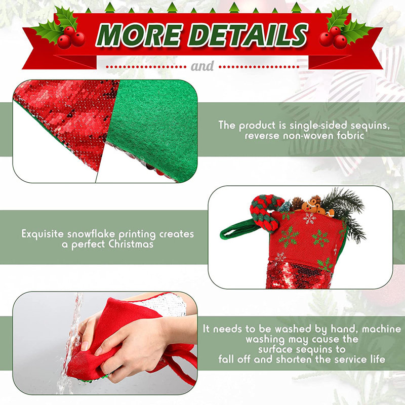 Ensemble de 2 bas de Noël réversibles à paillettes classiques réversibles 18 pouces pour la décoration intérieure
